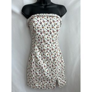 Mable Floral Mini Dress White Strapless Size S Cottage Feminine Bodycon Sexy NEW